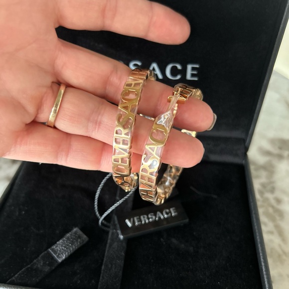Versace Gold Logo Large Hoops - Picture 1 of 7
